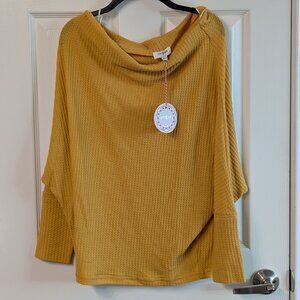Womens Top Waffle Knit Sweater - Surplice Back - Cowl Neck